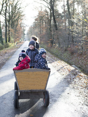 Kinder im Bollerwagen